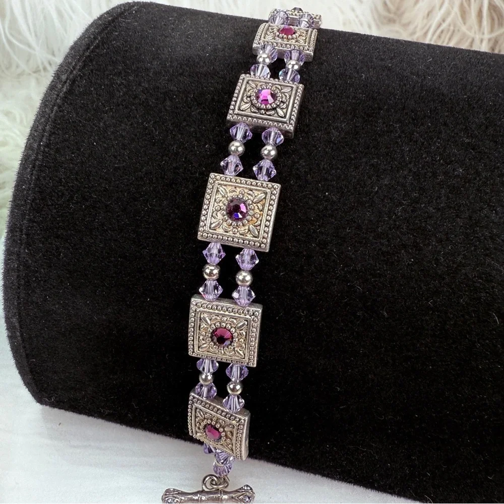 Bohemian chic Aged Silvertone purple toggle bracelet